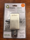 Oricom folding bull bar antenna mounting bracket, 304 stainless steel, 4-position lock, compatible with UHF CB and mobile phone antennas, shown with natural brushed and black chromate finish options, includes installation tool.