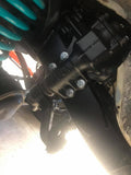 Kinsela's Kustoms Landcruiser to GU Patrol Steering Box Upgrade Kit components including chassis fish plates, crush tubes, power steering adapters, and steering damper bracket for 80/105 Series Landcruiser conversion.